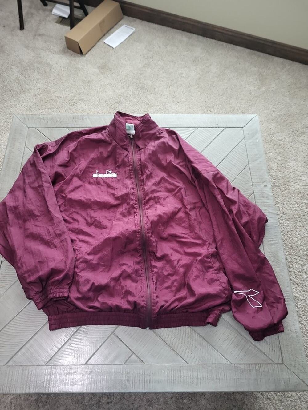 Diadora Men's Vintage Windbreaker Soccer Burgundy Jacket